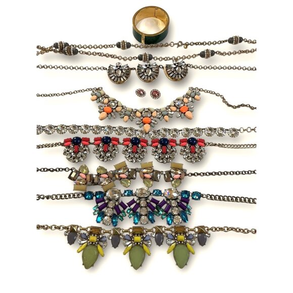 J.Crew Jewelry Lot 10 Pieces Swarovski Rhinestone Statement Necklaces Earrings & - Picture 1 of 16